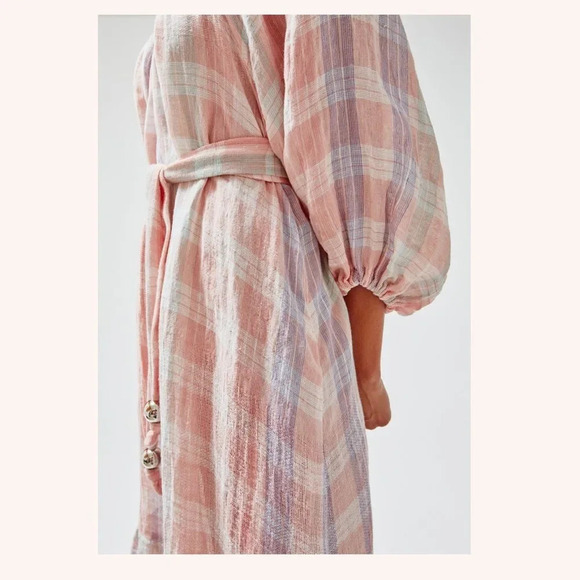 Lisa Marie Fernandez Linen Laure Madres Multi Plaid Gauze Midi Dress sz 0 - Picture 3 of 7